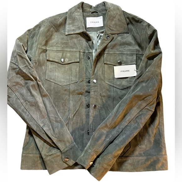 FRAME NWT Modern
Suede Trucker Jacket in Deep Army Sz M - Picture 8 of 12